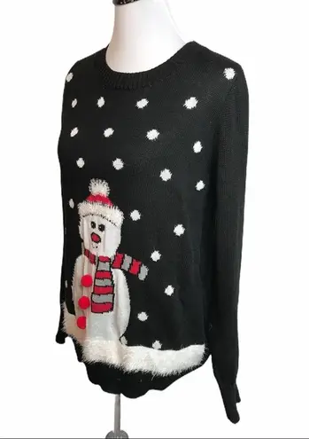 Mesh & Lace Snowman Sweater, Black, White, Large Size M