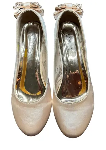 Badgley Mischka Shoes Womens Size 5 Satin Bow Block Heel Crystal Dress Pumps