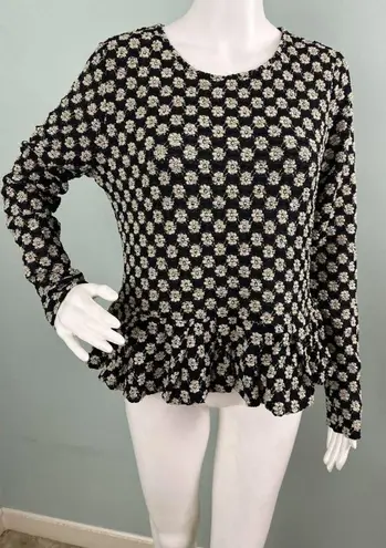 Rebecca Taylor NWT Women’s  L/S Black Lace Floral Peplum Top Sz XL