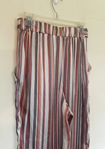 Soulmates satin striped pants elastic waist belted pink grey women’s size M