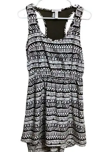 AMBIANCE APPAREL Black & White Mesh Back Drop Waist Tribal Print Dress Size M Size M