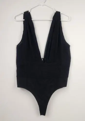 Retrofête Retrofete Aria Bodysuit in Black Silk Size Medium Deep V Sleeveless Thong NWT