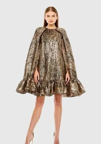 Mac Duggal  NWT High Neck Cape Sleeve Metallic Trapeze Dress in Bronze Size S