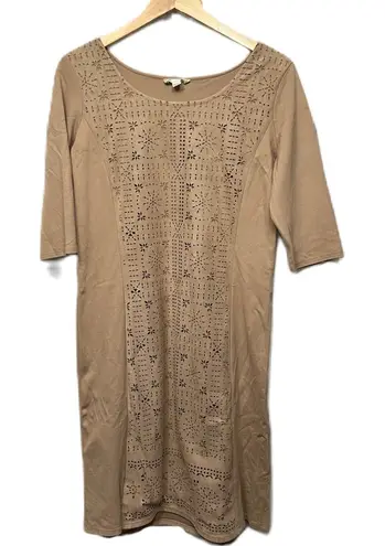 Nurture Boho Midi Suede Geometric Modern Pattern Size Medium Dress Tan