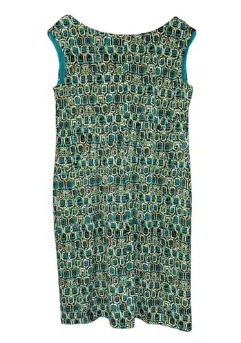 Jones Studio Green V-Neck Gathered Front Geometric Midi Dress Womens 16W Retro