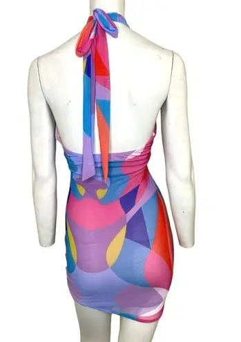 Hot & Delicious Geometric Cutout Halter Ruched Mini Dress Purple Size Medium NWT