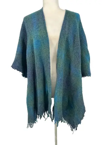 Celtic Kerry Woollen Mills Green Blue Ruana Irish Lambswool Shawl Wrap Ireland Size M