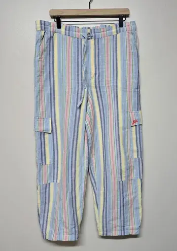 Damson Madder Women Sicily Cotton Linen Blend Stripe Rocket Cargo Trousers Sz 10