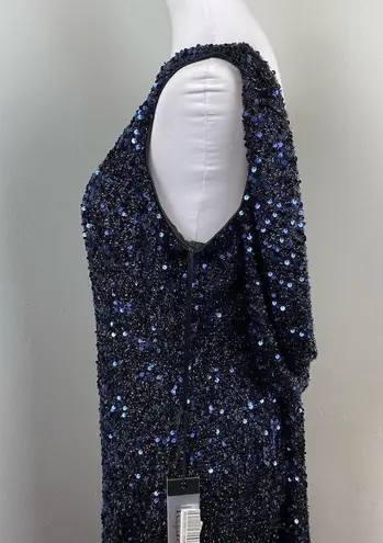 Mac Duggal Midnight Blue Cowl Back Boat Neck Sequined Evening Gown 12 $398 26331
