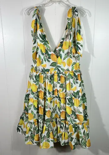 English Factory Lemon Floral Printed Tie Shoulder Tiered Ruffle Dress Medium M