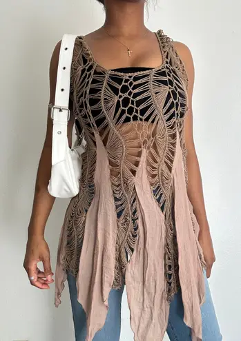 Soft Surroundings Asymmetrical Beige Crochet Tank Top