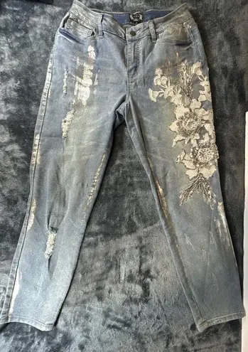 AZI Embroidered Beaded Boot Cut Blue Jeans Size 8