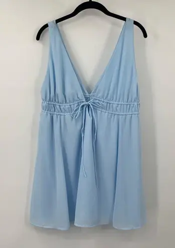 Lucy in the Sky  Blue A-Line Plunge Mini Dress Babydoll Fit & Flare V Neck Blue M