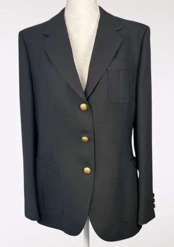 Vintage Stanley Blacker Wool Blazer Black Gold Crest Buttons Size 14 Size M
