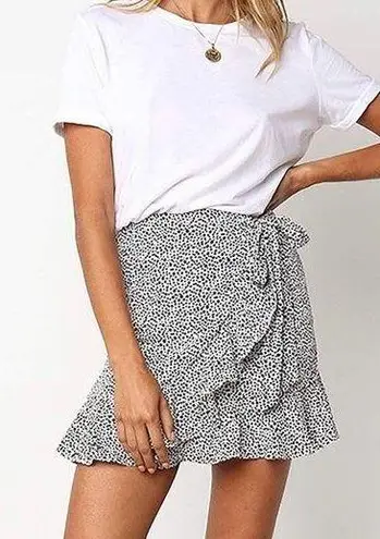 Salamola Leopard Asymmetrical Ruffles High Waist Printed Cute Casual Mini Skirt