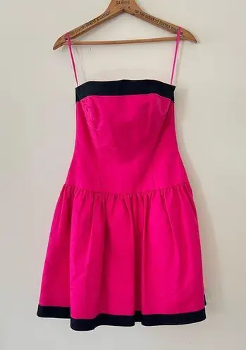 Vintage AJ Bari Hot Pink Cocktail Party Mini Dress size‎ 6 Black Trim Strapless