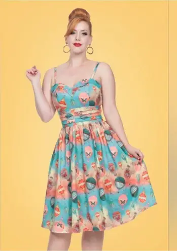 Voodoo Vixen Vintage 50s Inspired Butterfly Hot air Balloon Print Dress Size M Pink Size M