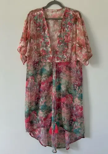 Soft Surroundings Embroidered Beaded Primavera Boho Topper Kimono Cardigan XL