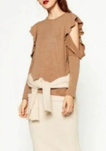 ZARA ✨HP✨ Camel Ruffle Open Shoulder Sweater✨