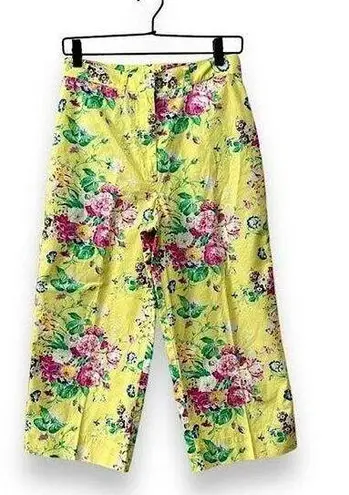 Ralph Lauren Yellow Floral Wide Leg Crop Pant Size 4