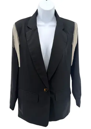 Black Chain Fringe Blazer Jacket Womens L Open Front Statement Western Rodeo Size L