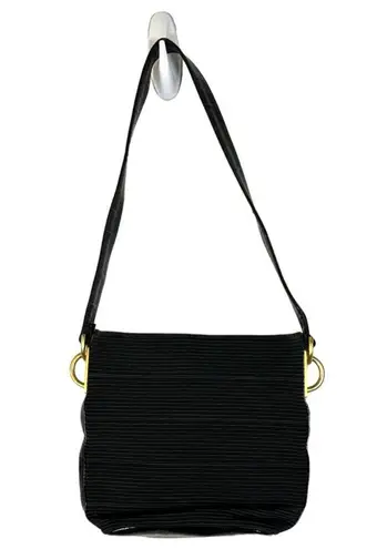 Americana by Sharif Black Ribbed Patent Leather Gold Chain Crossbody Purse