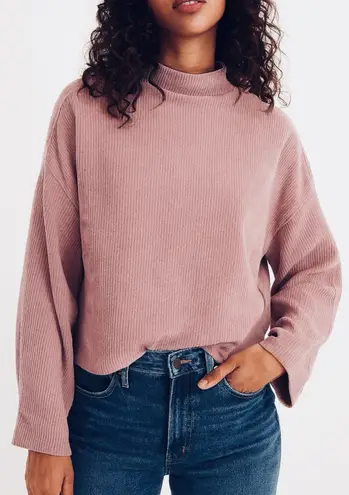 Madewell  Women’s Top Cozy Funnel Neck Striped Jacquard Textural Size M. Mauve