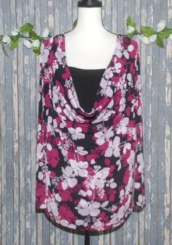 Covington  Women's Floral Blouse Top Plus SZ 1X Scoop Neckline Faux Cami Stretch