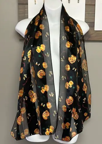 Halloween Black and Orange Pumpkins Jack O’ Lanterns, Candy Corn Polyester Scarf