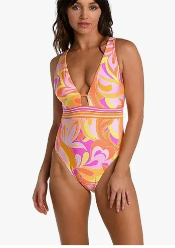 Sunshine 79 one piece swimsuit plunge mio multi retro swirl sunshine79 sz 6 Orange