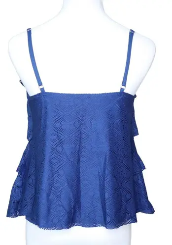 Jones New York  Blue Lace Triple Ruffle Tankini Swim Top 12 Demure Contemporary - Image 3
