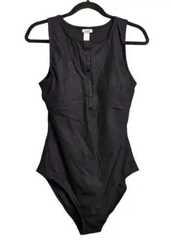ANDIE NWT Malibu Black Ribbed Knit Snap Front Sleeveless One Piece Swimsuit LT