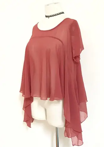 Sheer Draped Boho Top Red Size M thumbnail 1