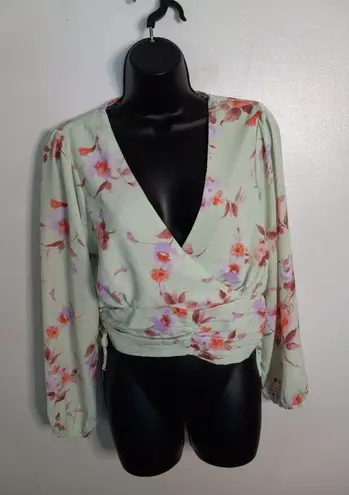 Meraki floral half top with elastic sleeves & bottom Green Size L