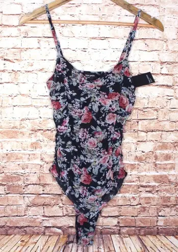 Free Press Ruched Mesh Bodysuit Black Ruby Floral