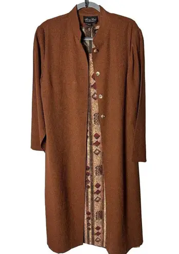 Terry Lewis Vintage 2-Piece Set M | Rust Long Coat Tribal Print Dress