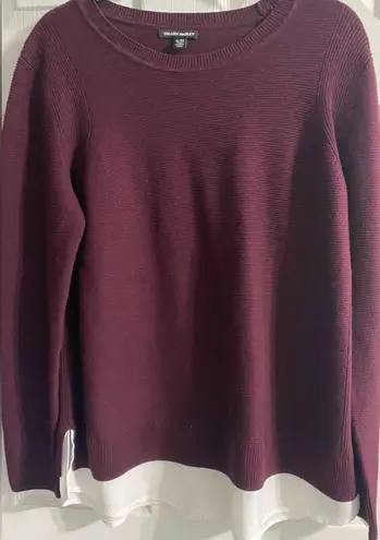Hilary Radley Women's Long Sleeve 2-fer Two-Fer Sweater, Heather Wine XL