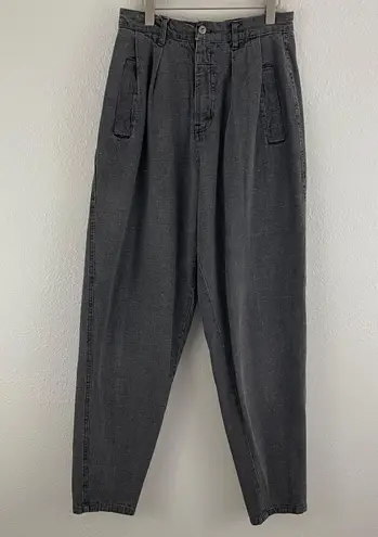 Vintage 90s Dark Grey Black High Rise Grunge Pleated Tapered Leg Trouser Pants Gray Size 8