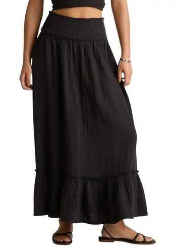 Quince 100% Organic Cotton Gauze Smocked Maxi Skirt Black XL Boho Festival