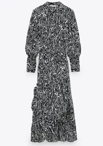 ZARA NWT  Zebra Animal Print Midi Dress With Belt