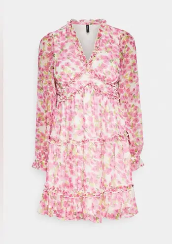 VERO MODA NWT Pink Floral Long Sleeve Smock Mini Dress VMSMILLA FRILL Size XXS
