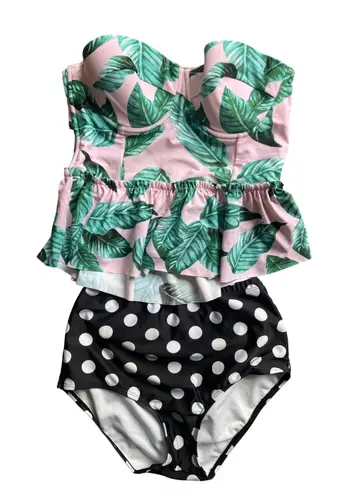 Coco Ship Ruffle Flounce Bikini Swimsuit Tropical Polka Dot High Waist XL