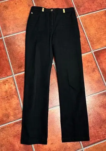 St. John Black Straight Leg Classic Dress Pants w/ Gold Accents Size 0