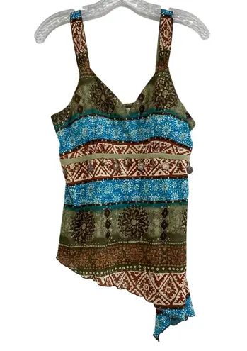 Vintage Y2K Avant Garde Beaded Babydoll Sleeveless Top Size M Coquette V Neck Green Size M