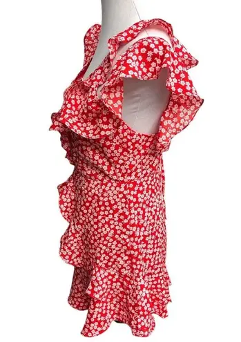 Princess Polly  Dare To Dream Floral Cold Shoulder Mini Dress Red White Size 8