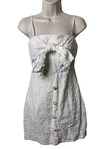 Shona joy White Sleeveless Linen Bow Front Stripe Mini Dress Size 2