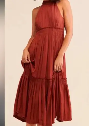 Anthropologie By  size 4 burnt orange Esther tiered ruffle hem halter midi dress thumbnail 1
