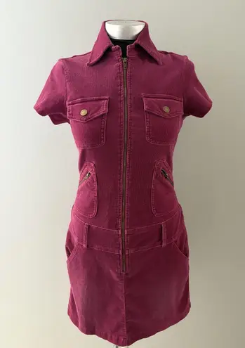 Hot Kiss Y2K Corduroy Dress Size Small Fuschia Retro Festival Drop Waist Zip