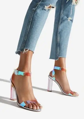 JustFab  Women 8.5 Hanna Transparent Iridescent Heeled Shoes Sandals