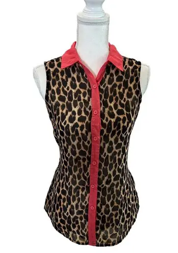 Ali & Kris Button Down Sleeveless Leopard Animal Print Sheer Blouse Size Small